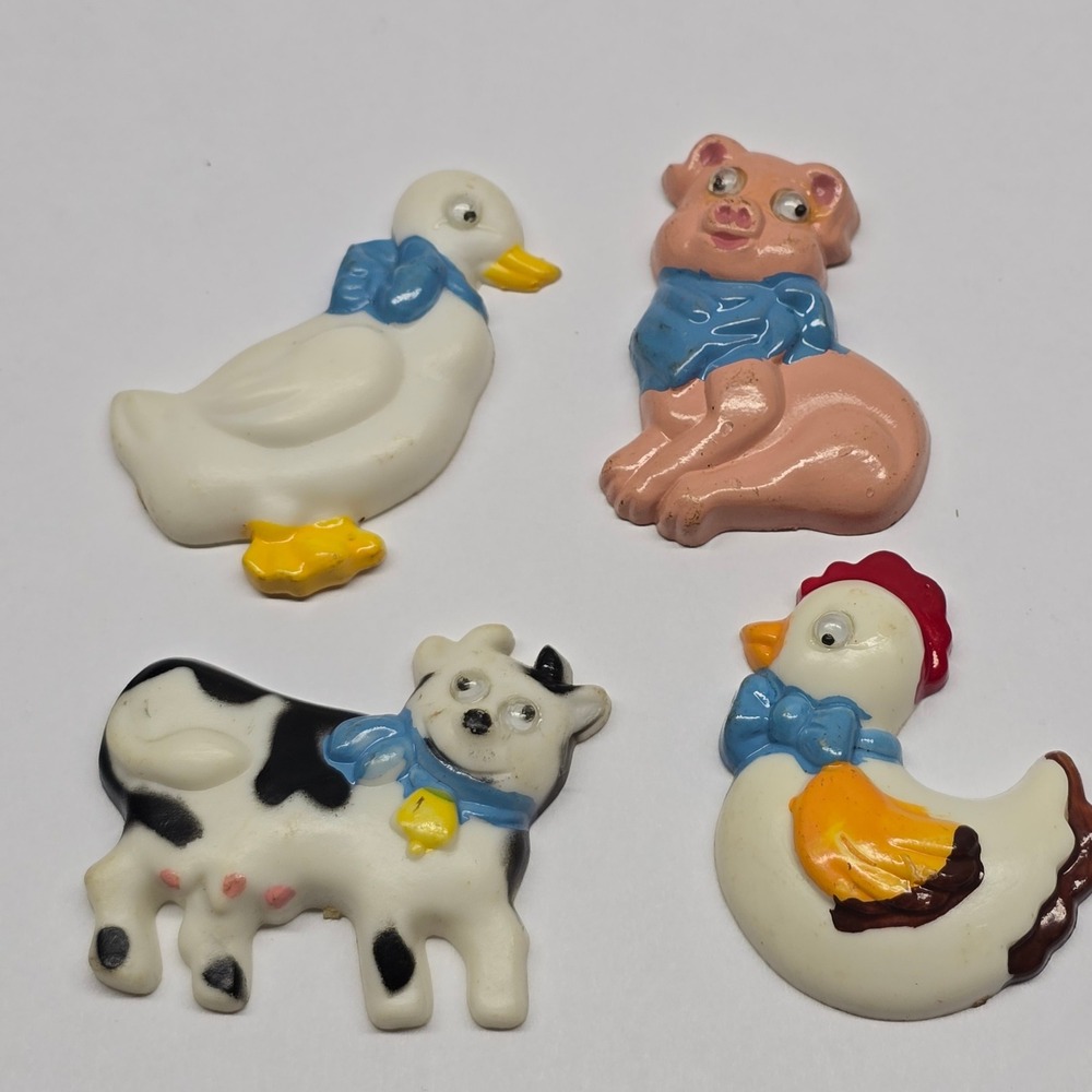 Barnyard‎ Animal Refrigerator Magnets Cow Chicken Goose Pig Vtg 1985 Hong Kong